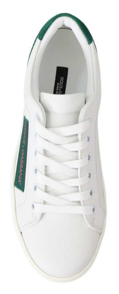 Dolce & Gabbana - Elegant Leather Lace-Up Sneakers in White & Green