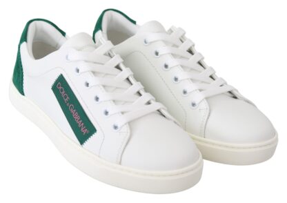 Dolce & Gabbana - Elegant Leather Lace-Up Sneakers in White & Green