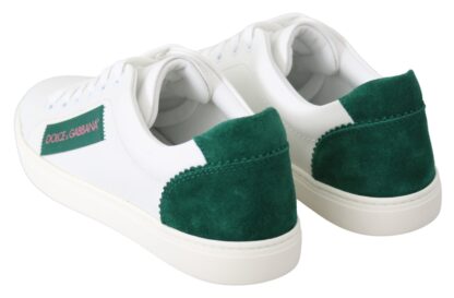 Dolce & Gabbana - Elegant Leather Lace-Up Sneakers in White & Green