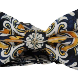 Dolce & Gabbana - Elegant White Silk Bow Tie with Crown Pattern