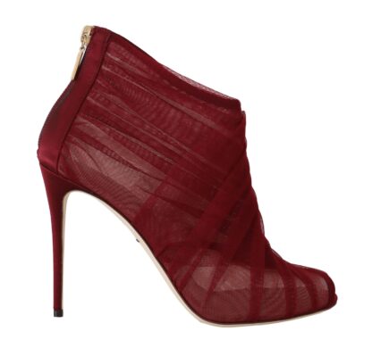 Dolce & Gabbana - Red Tulle Mesh Beige Ankle Boots