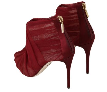 Dolce & Gabbana - Red Tulle Mesh Beige Ankle Boots