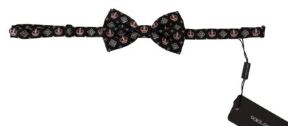 Dolce & Gabbana - Elegant Black Silk Crown Pattern Bow Tie