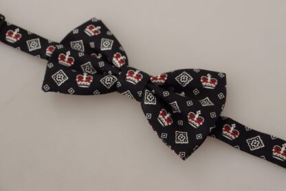 Dolce & Gabbana - Elegant Black Silk Crown Pattern Bow Tie