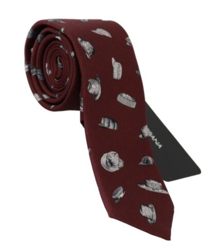 Dolce & Gabbana - Elegant Silk Tie in Bordeaux with Unique Hat Print