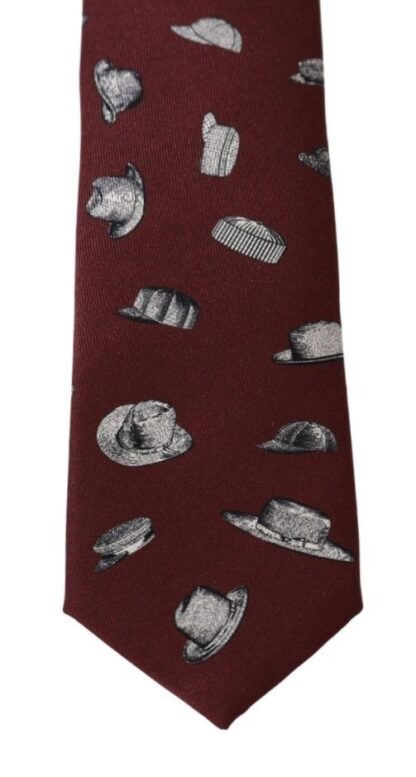 Dolce & Gabbana - Elegant Silk Tie in Bordeaux with Unique Hat Print