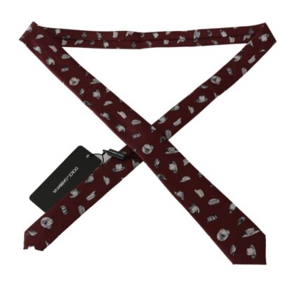 Dolce & Gabbana - Elegant Silk Tie in Bordeaux with Unique Hat Print