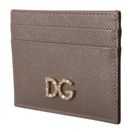 Dolce & Gabbana - Elegant Beige Leather Cardholder with Crystal Logo