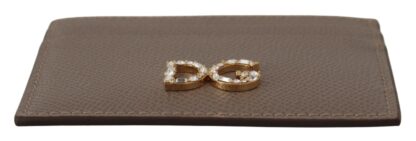 Dolce & Gabbana - Elegant Beige Leather Cardholder with Crystal Logo