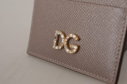 Dolce & Gabbana - Elegant Beige Leather Cardholder with Crystal Logo