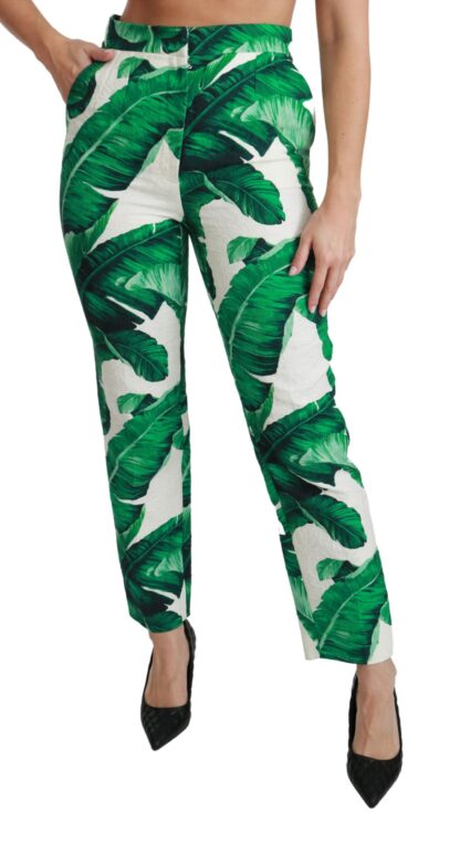 Dolce & Gabbana - Elegant Green Brocade Pants with Banana Leaf Print