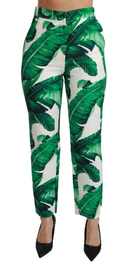 Dolce & Gabbana - Elegant Green Brocade Pants with Banana Leaf Print