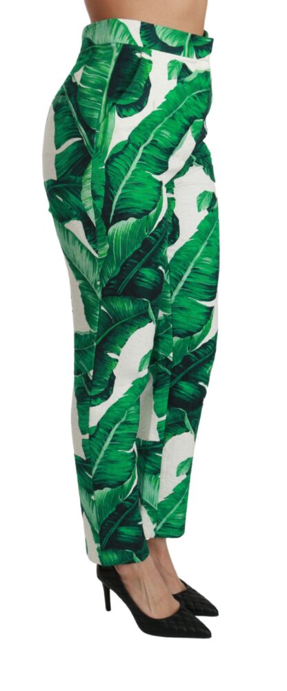 Dolce & Gabbana - Elegant Green Brocade Pants with Banana Leaf Print