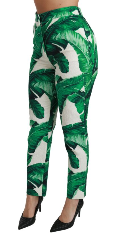 Dolce & Gabbana - Elegant Green Brocade Pants with Banana Leaf Print