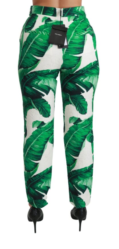 Dolce & Gabbana - Elegant Green Brocade Pants with Banana Leaf Print