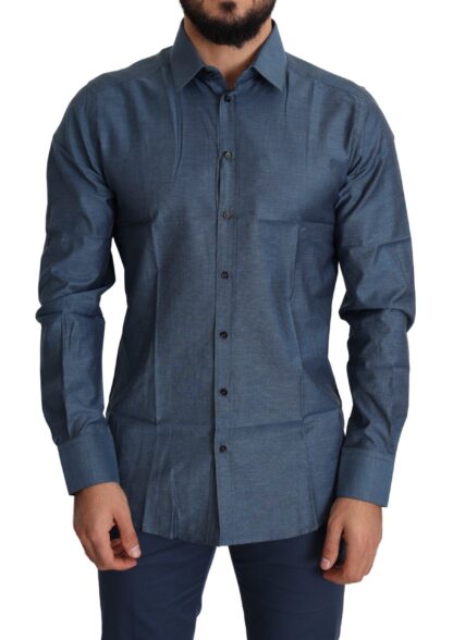 Dolce & Gabbana - Elegant Slim Fit Blue Cotton Dress Shirt