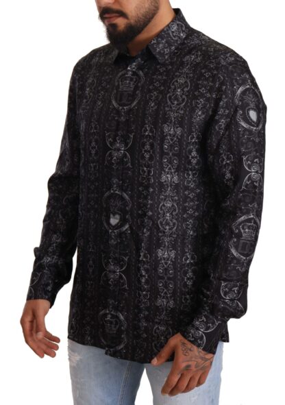 Dolce & Gabbana - Elegant Silk Crown Print Martini Dress Shirt