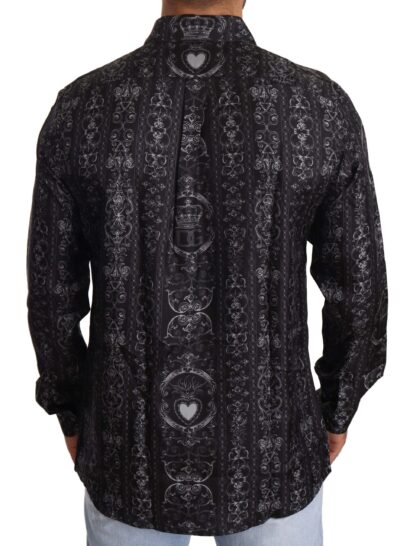 Dolce & Gabbana - Elegant Silk Crown Print Martini Dress Shirt