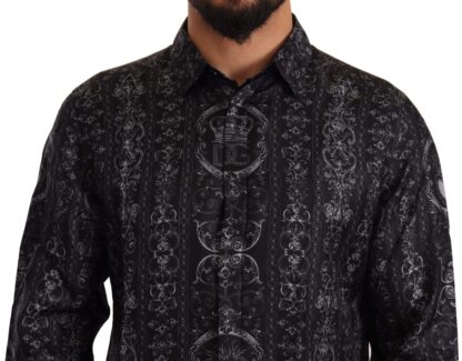 Dolce & Gabbana - Elegant Silk Crown Print Martini Dress Shirt