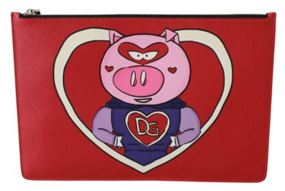 Dolce & Gabbana - Red Pig Love Print Leather Document Bag