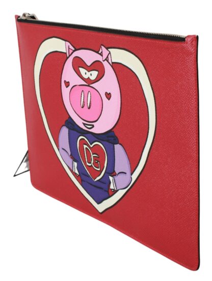 Dolce & Gabbana - Red Pig Love Print Leather Document Bag