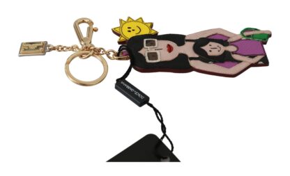 Dolce & Gabbana - Elegant Gold-Tone Keyring with Leather Appliqué