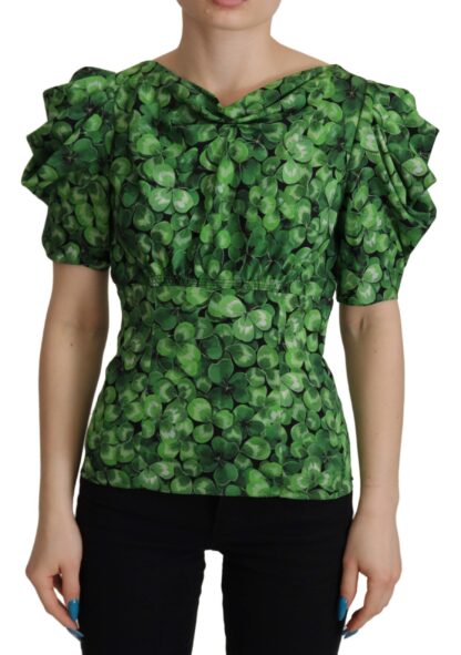 Dolce & Gabbana - Elegant Green Silk Puff Sleeve Blouse