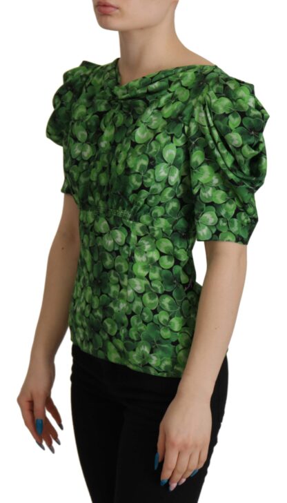 Dolce & Gabbana - Elegant Green Silk Puff Sleeve Blouse