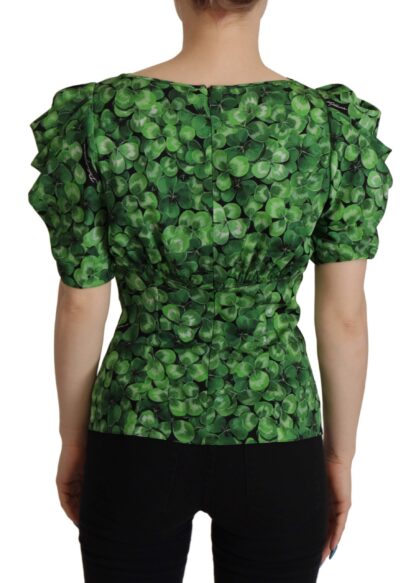 Dolce & Gabbana - Elegant Green Silk Puff Sleeve Blouse