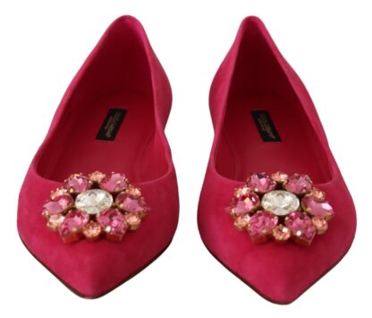 Dolce & Gabbana - Embellished Crystal Suede Flats in Pink