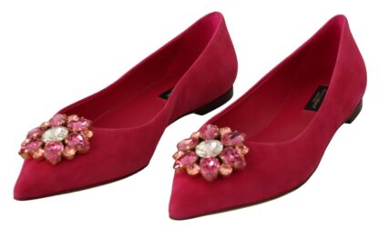 Dolce & Gabbana - Embellished Crystal Suede Flats in Pink