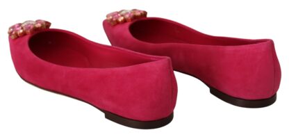 Dolce & Gabbana - Embellished Crystal Suede Flats in Pink