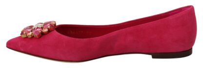 Dolce & Gabbana - Embellished Crystal Suede Flats in Pink