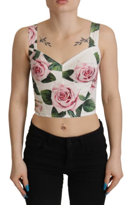 Dolce & Gabbana - Elegant Tropical Rose Print Sleeveless Corset Top