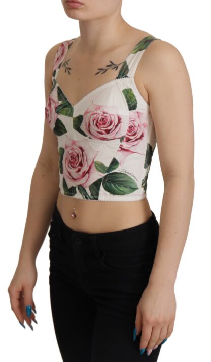 Dolce & Gabbana - Elegant Tropical Rose Print Sleeveless Corset Top