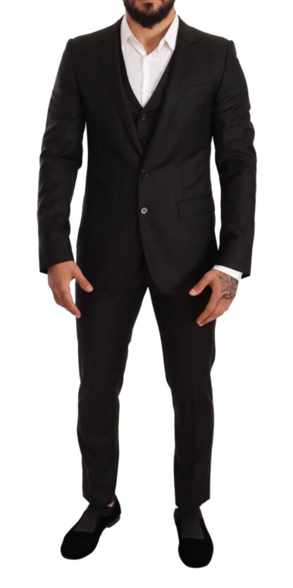 Dolce & Gabbana - Elegant Black Striped Wool Three-Piece Suit