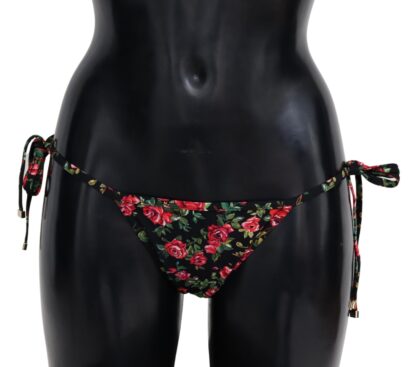 Dolce & Gabbana - Elegant Black Roses Print Bikini Bottom