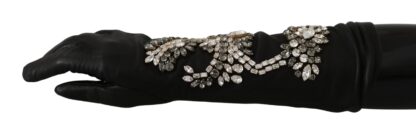 Dolce & Gabbana - Elegant Crystal Embellished Black Gloves