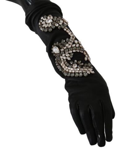 Dolce & Gabbana - Elegant Crystal Embellished Black Gloves