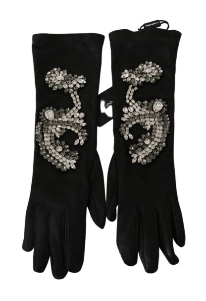 Dolce & Gabbana - Elegant Crystal Embellished Black Gloves