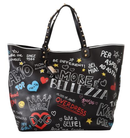 Dolce & Gabbana - Elegant Multicolor Print Leather Tote Bag