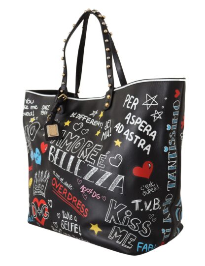 Dolce & Gabbana - Elegant Multicolor Print Leather Tote Bag