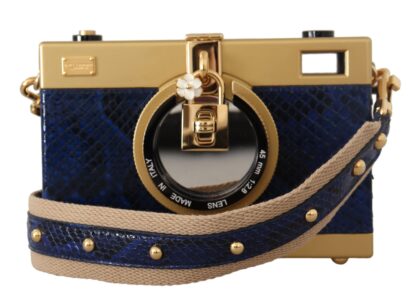 Dolce & Gabbana - Elegant Blue Gold Wood Camera Box Bag