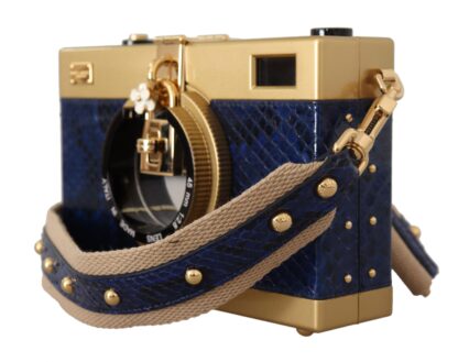 Dolce & Gabbana - Elegant Blue Gold Wood Camera Box Bag