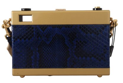 Dolce & Gabbana - Elegant Blue Gold Wood Camera Box Bag