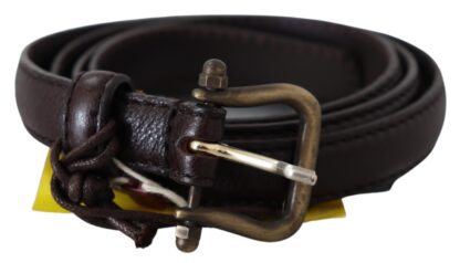 Scervino Street - Elegant Dark Brown Leather Belt with Bronze-Tone Hardware