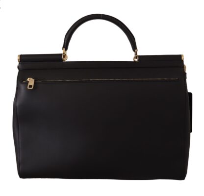 Dolce & Gabbana - Elegant XL Sicily Black Leather Bag with Gold Accents