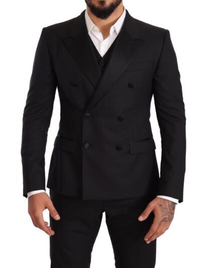 Dolce & Gabbana - Sleek Black Three-Piece Wool Silk Suit