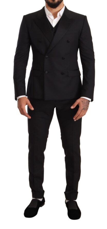 Dolce & Gabbana - Sleek Black Three-Piece Wool Silk Suit