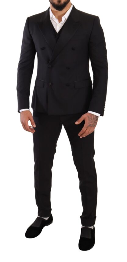 Dolce & Gabbana - Sleek Black Three-Piece Wool Silk Suit